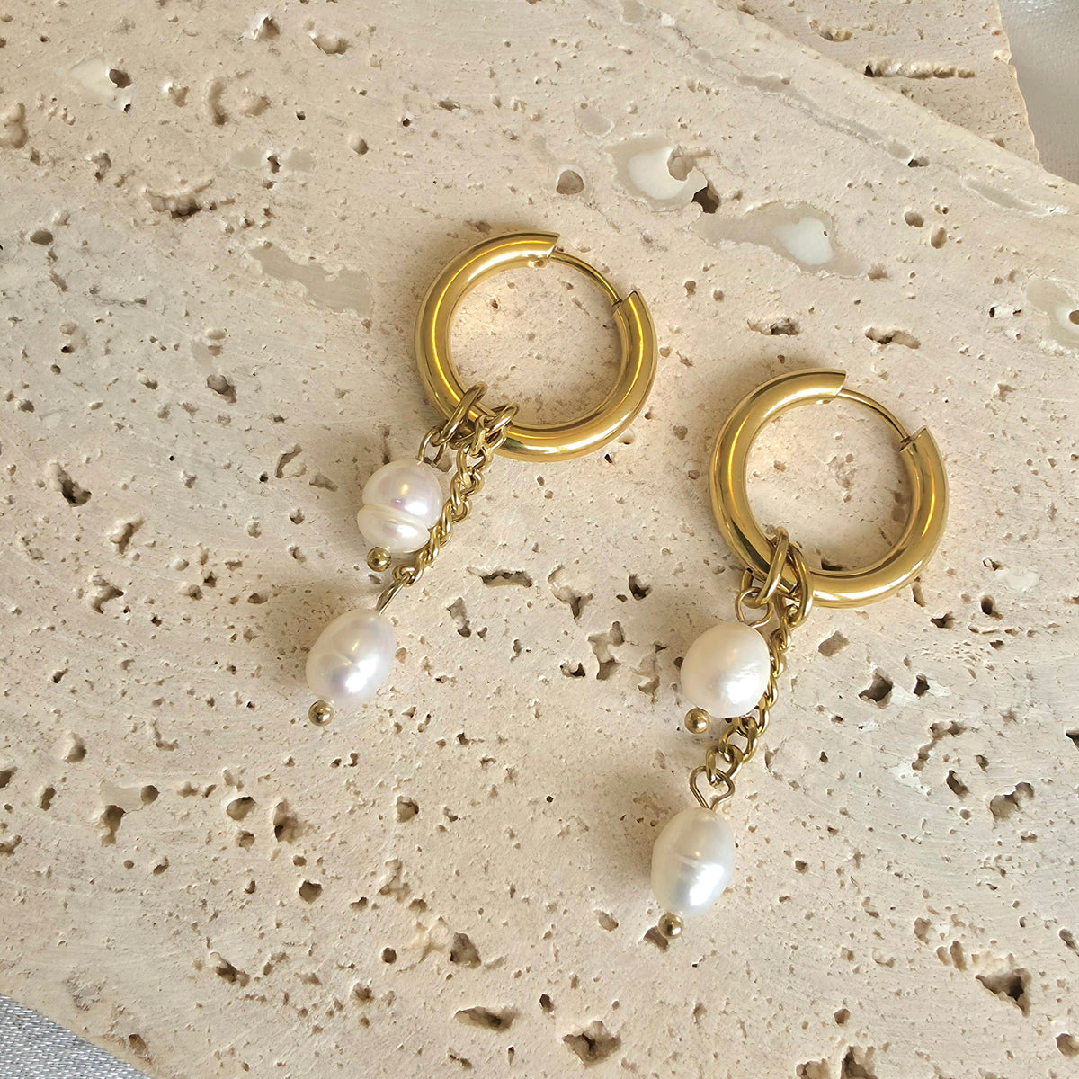 Chunky pearl hoops